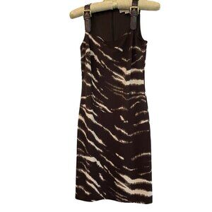 MICHAEL KORS Brown & Beige Animal Print Leather Strap Buckle Dress XXS